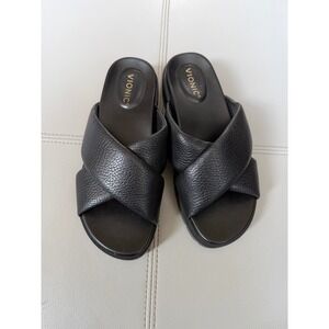 Vionic Vesta Platform Slide Comfort Sandals Wmns 9 Black Pebbled Leather